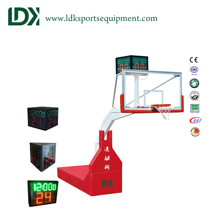 Indoor basketball hoop with electronic scoring