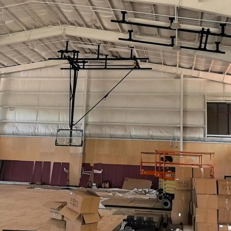 Foldable Electric Ceiling-Mounted Basketball Stand - Tempered Glass Backboard & Durable Rim