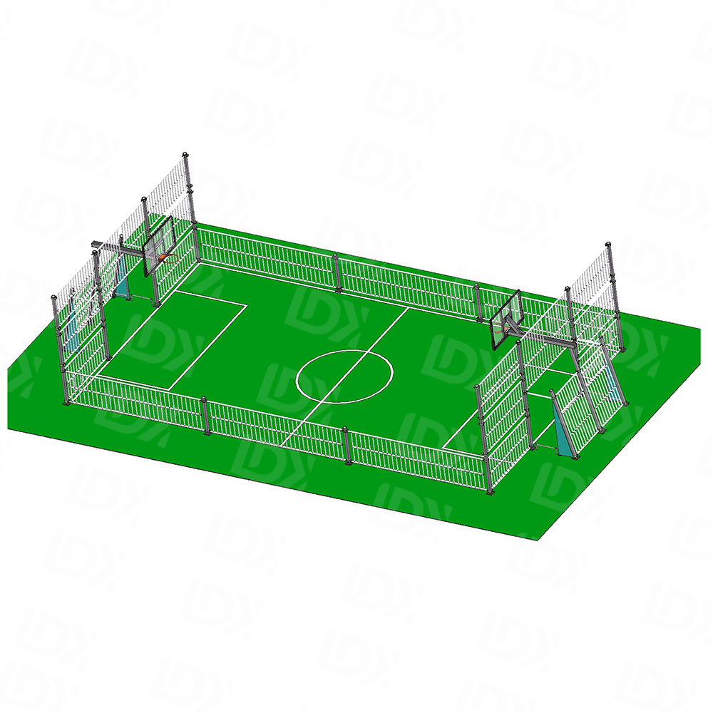 Custom outdoor caged basketball court and football field