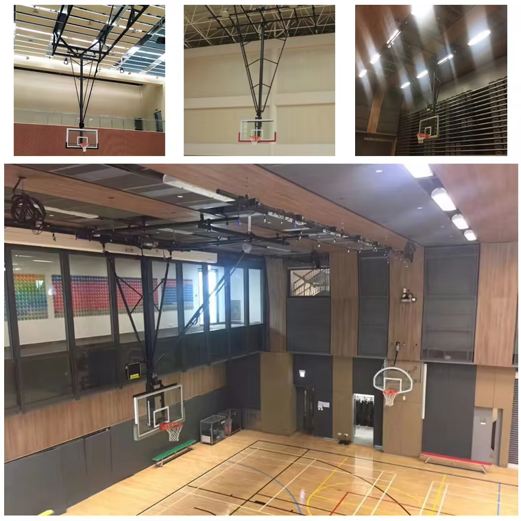 Electrically Adjustable Ceiling-Mounted Basketball Hoop – Tempered Glass Backboard & Foldable Stand