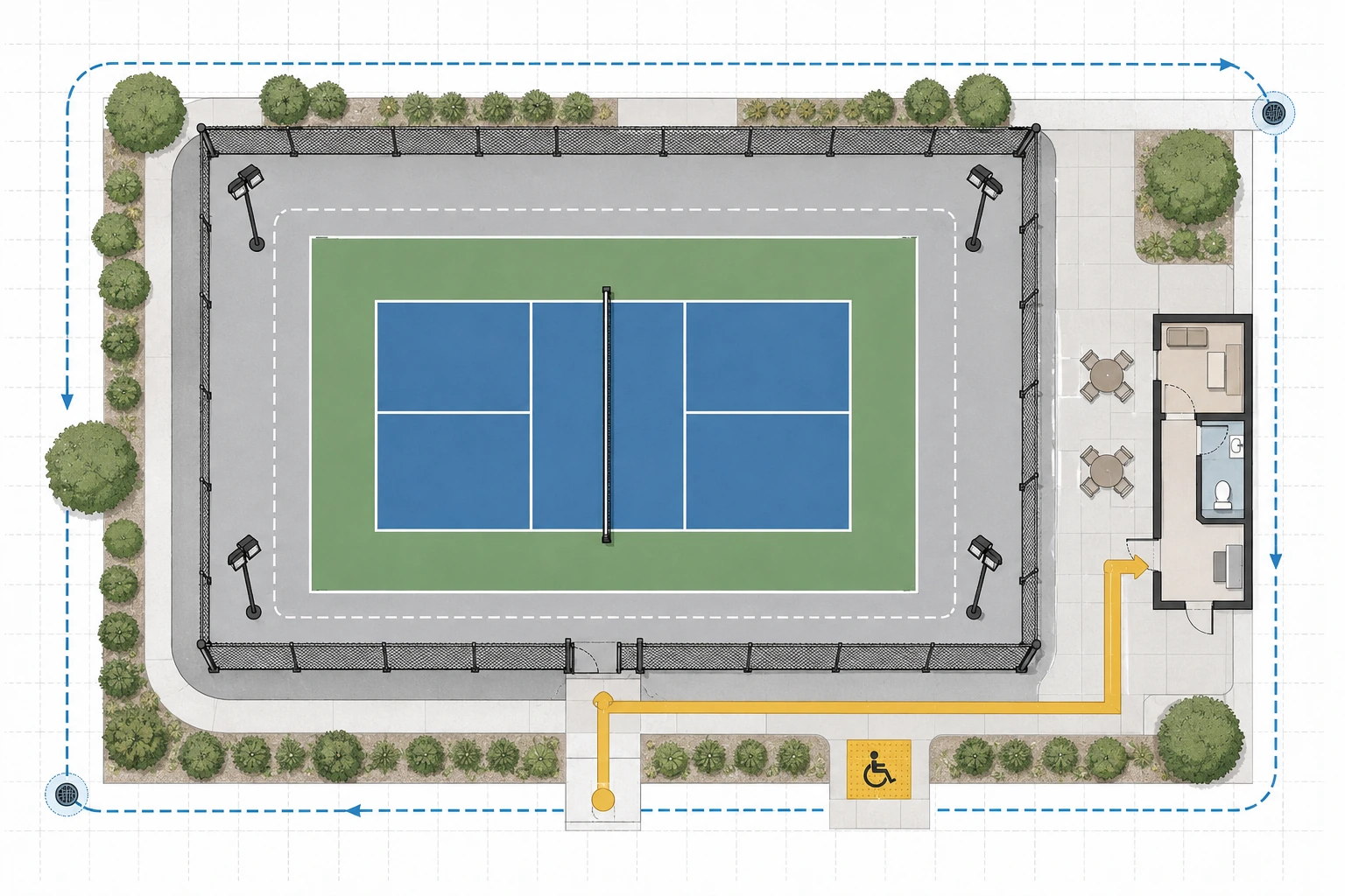 Pickleball court site scope diagram