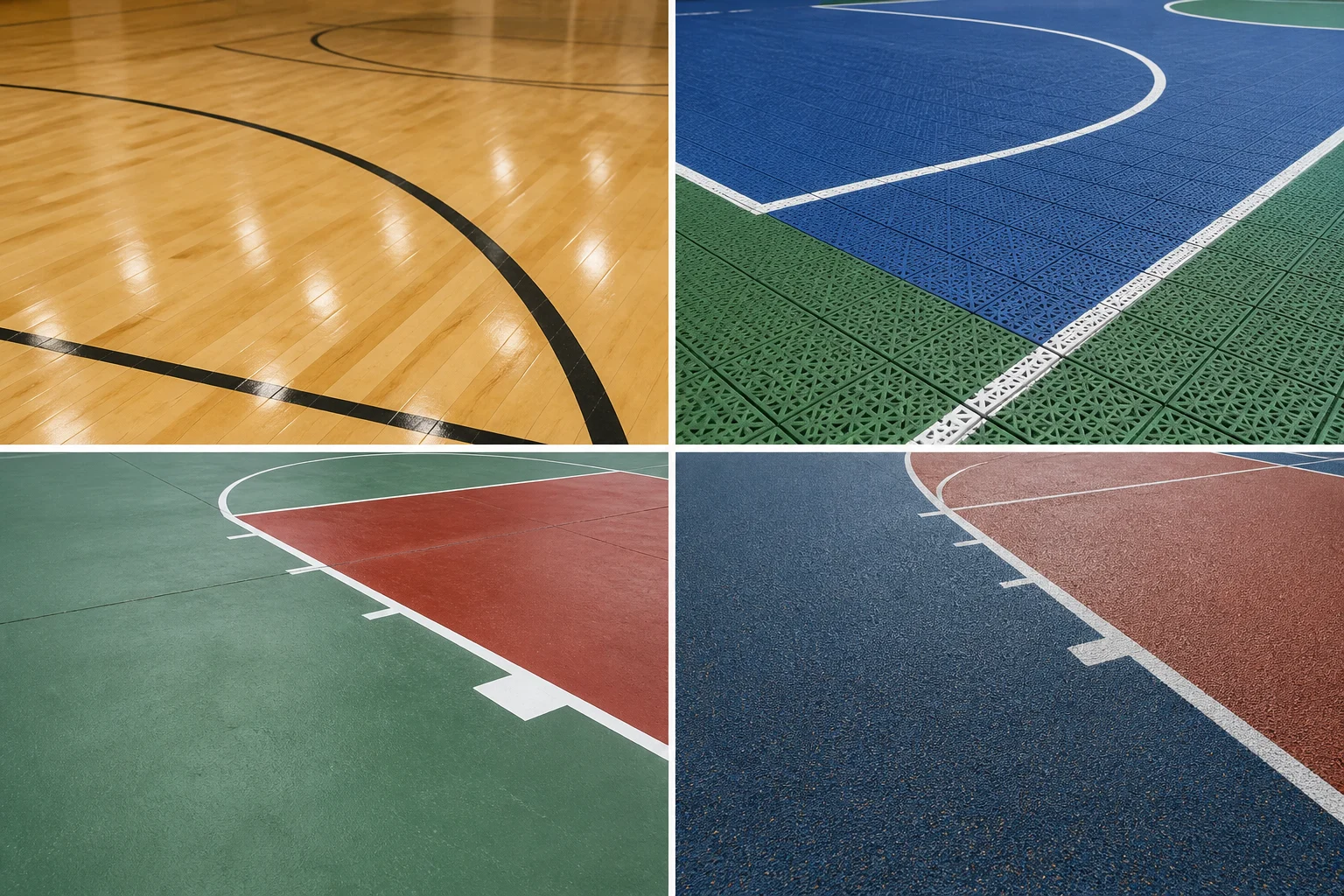 Comparison of indoor wood, outdoor tile, acrylic and rubber basketball surfaces