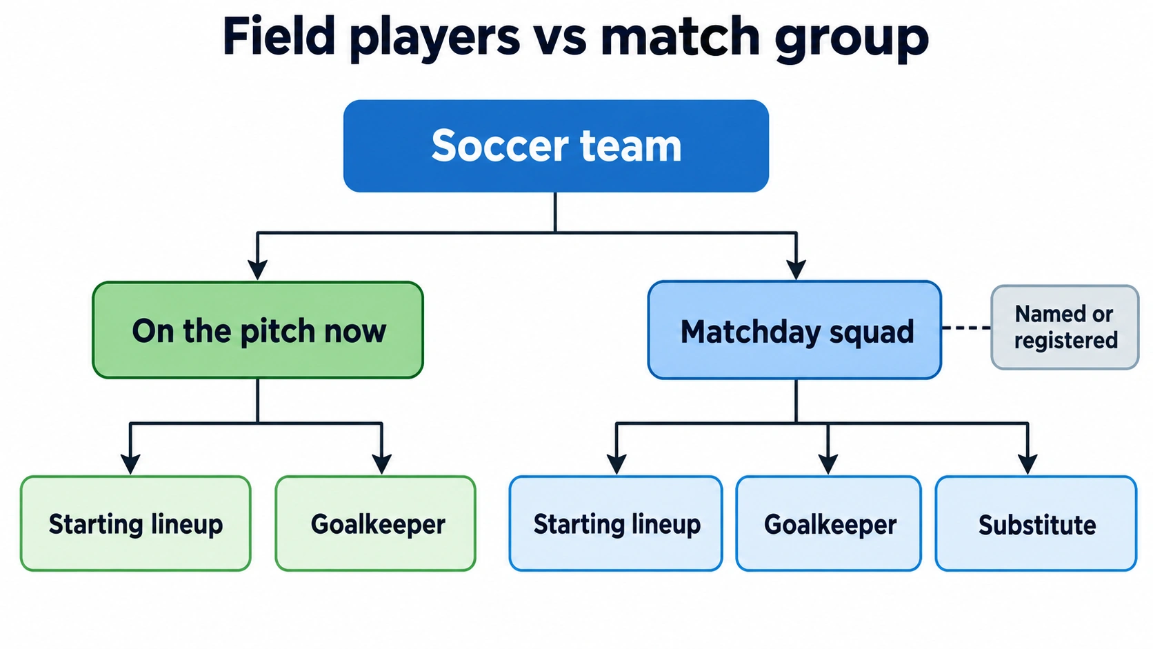 Diagram separating soccer players on the pitch from the wider matchday squad