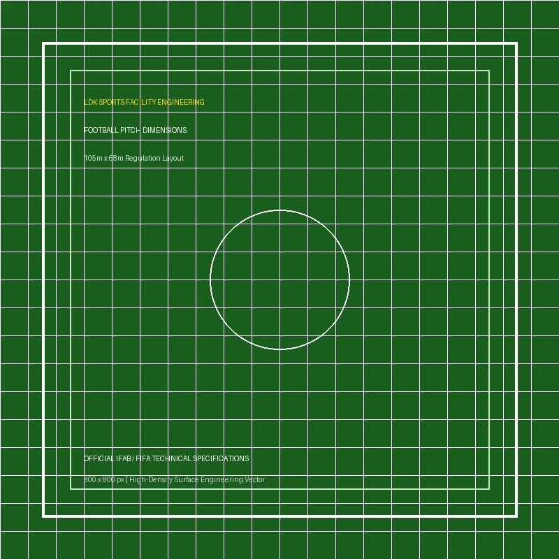 Comprehensive technical diagram illustrating official 11-a-side football pitch dimensions and line markings