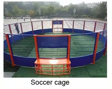 Small soccer cage structure in an outdoor sports area