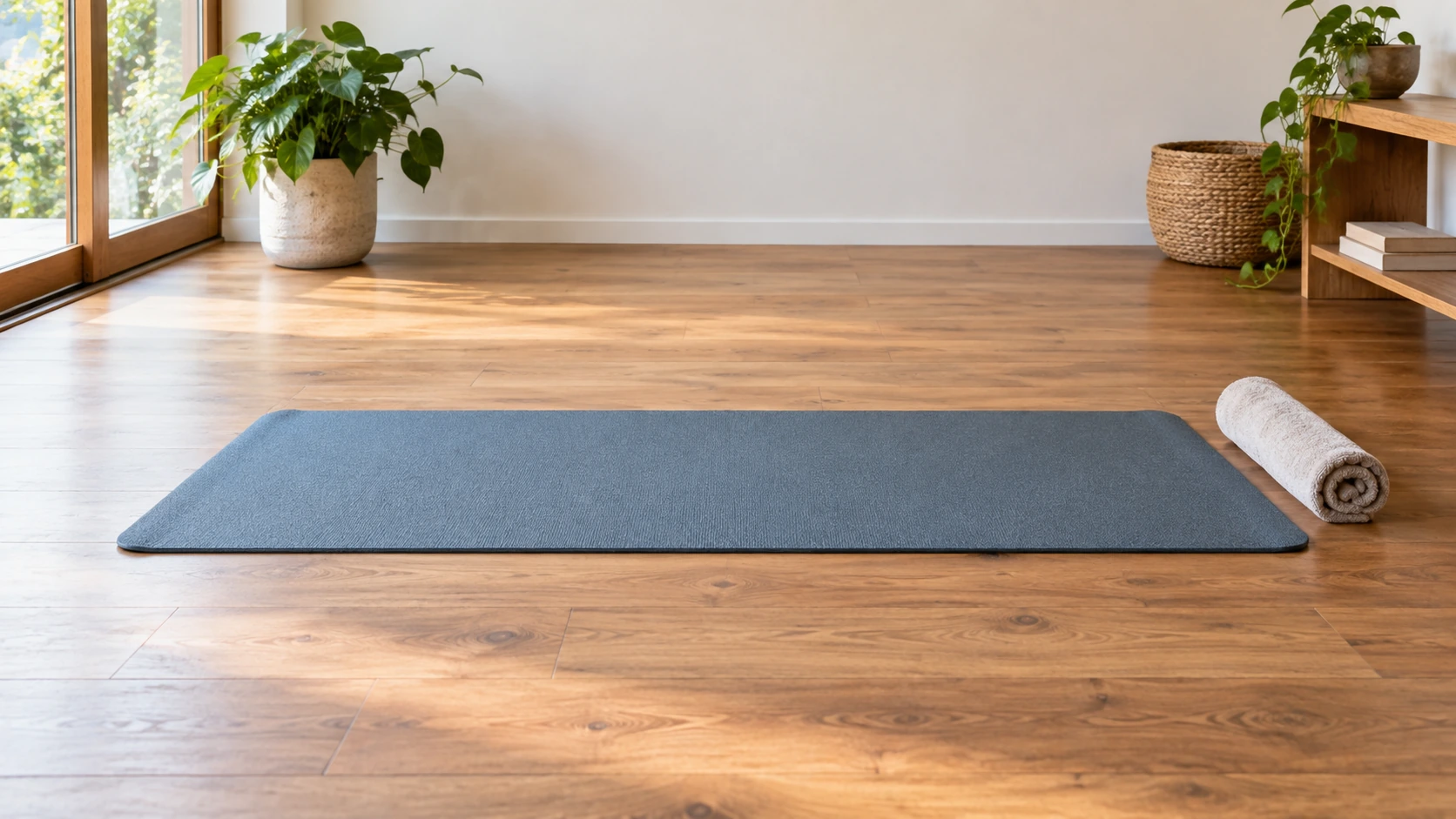 Yoga mat defining a clean practice surface