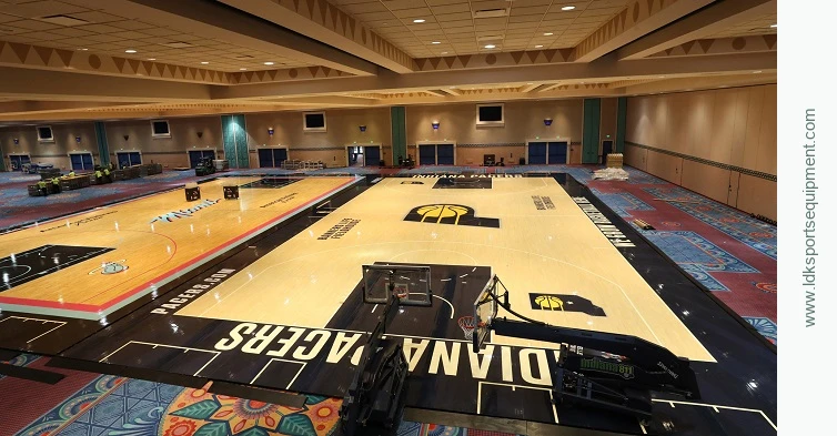 Indoor wooden basketball floor example