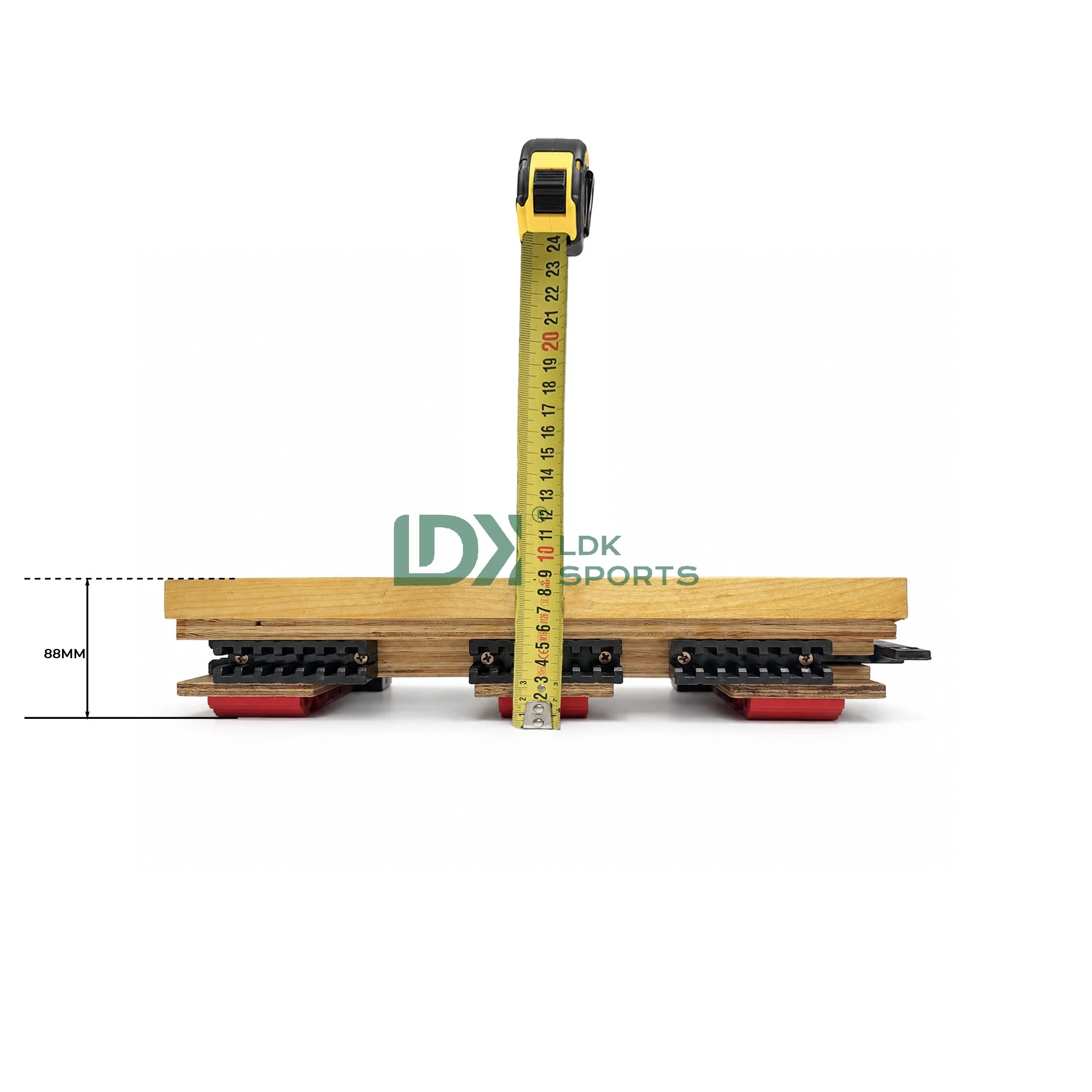 LDK25W03 sample profile beside a tape measure with an 88 mm annotation