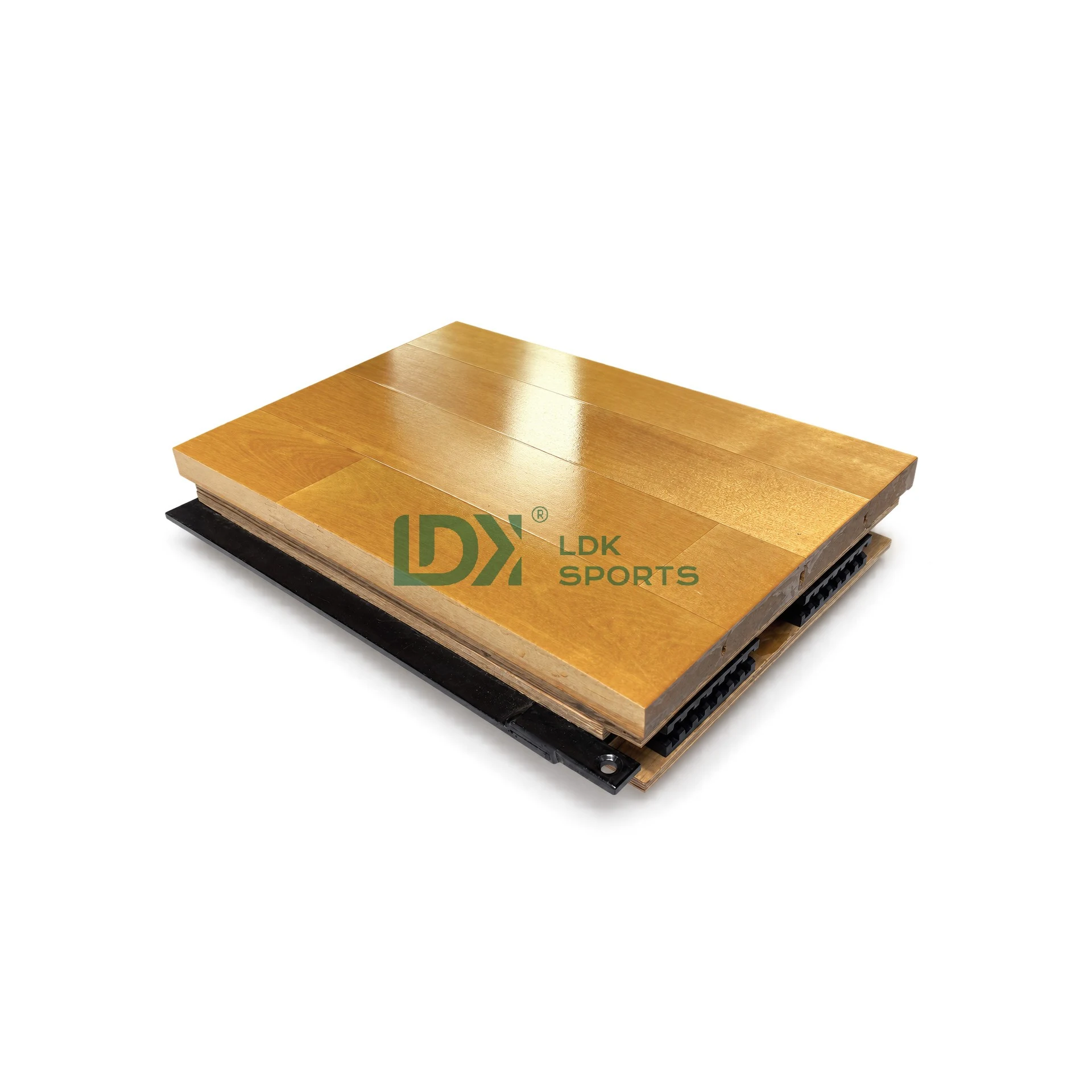 Hover or focus to enlarge Three-quarter view of the LDK25W03 dismountable sports wood flooring sample