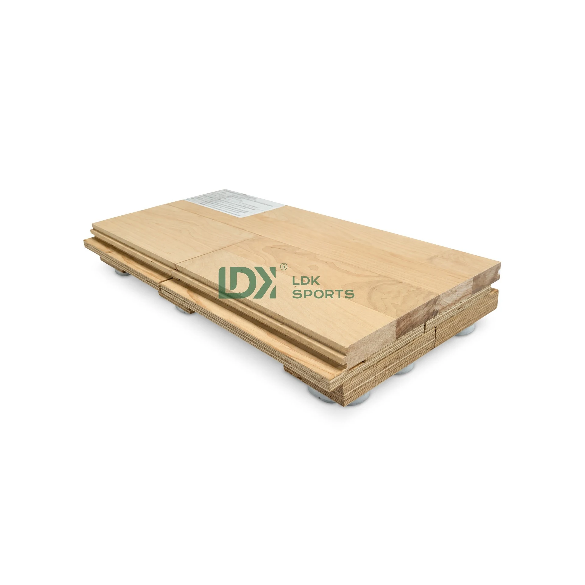 Hover or focus to enlarge Three-quarter view of the LDK25W05 modular sports wood flooring sample