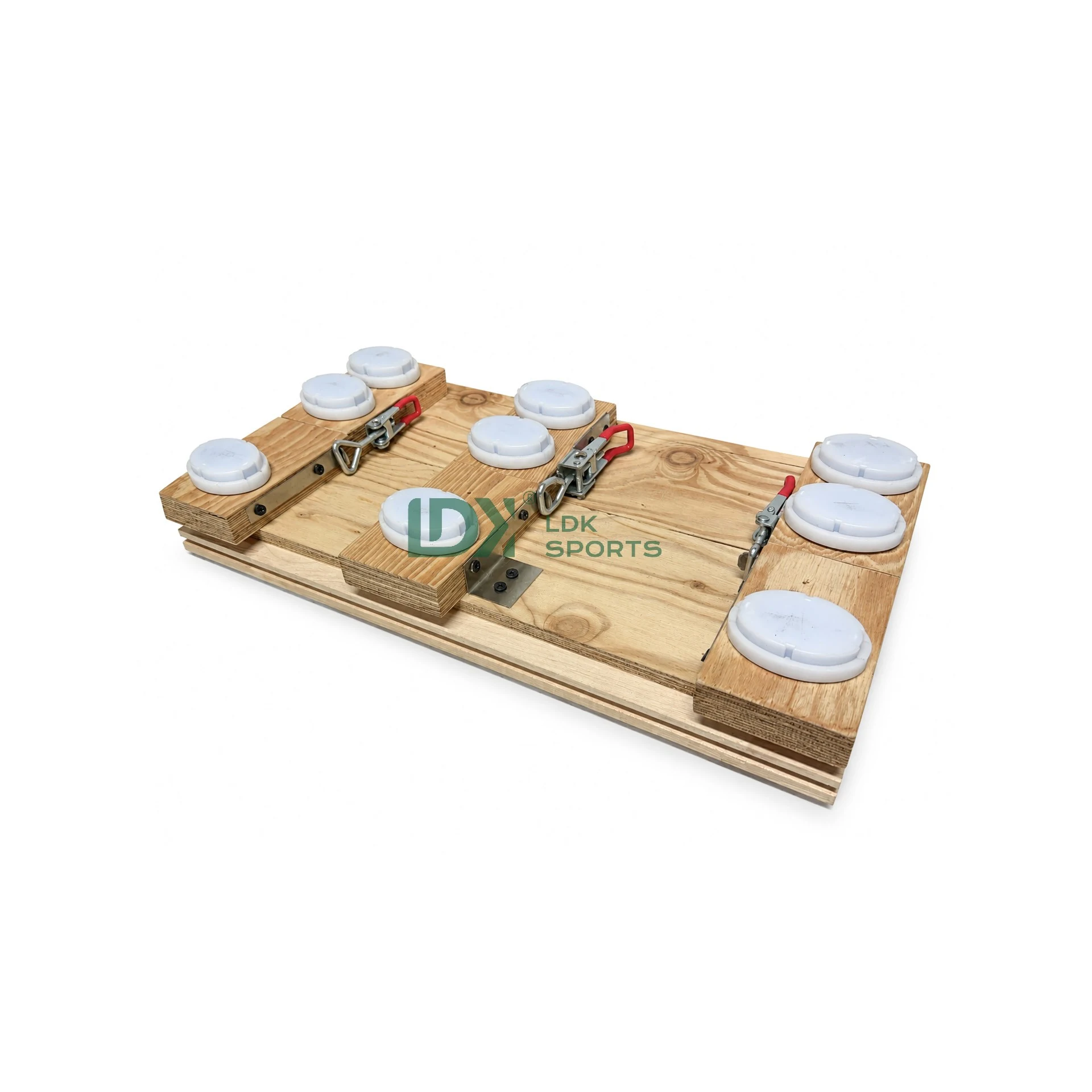 LDK25W05 modular sports wood flooring sample showing the metal latch connector